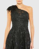 Black Embellished One Shoulder A Line Gown